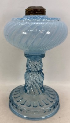 Blue Opalescent Banbury Glass Kerosene Lamp - 3