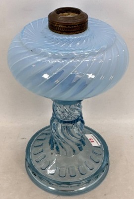 Blue Opalescent Banbury Glass Kerosene Lamp - 4