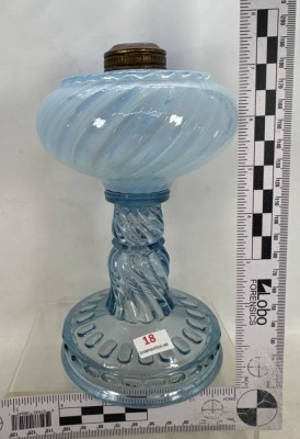Blue Opalescent Banbury Glass Kerosene Lamp - 5