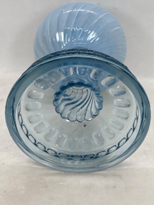 Blue Opalescent Banbury Glass Kerosene Lamp - 7