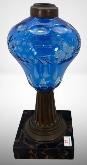 Blue Etched Glass Lamp Base with Marble