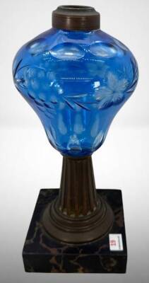 Blue Etched Glass Lamp Base with Marble