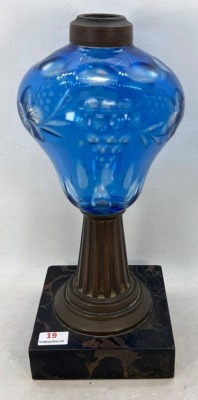 Blue Etched Glass Lamp Base with Marble - 2