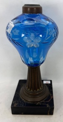 Blue Etched Glass Lamp Base with Marble - 3