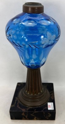 Blue Etched Glass Lamp Base with Marble - 4