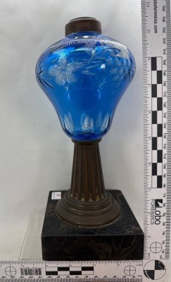 Blue Etched Glass Lamp Base with Marble - 5