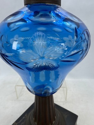 Blue Etched Glass Lamp Base with Marble - 6