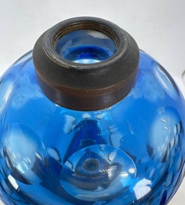 Blue Etched Glass Lamp Base with Marble - 7