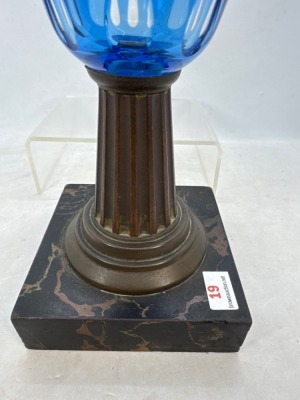 Blue Etched Glass Lamp Base with Marble - 8