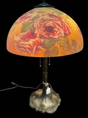Reverse-Painted Glass Table Lamp "&ldquo; Tiffany-Style Base