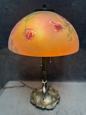 Reverse-Painted Glass Table Lamp "&ldquo; Tiffany-Style Base - 5