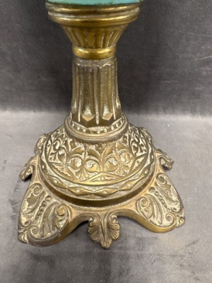 Blue Opalescent Oil Lamp With Brass Base - 5
