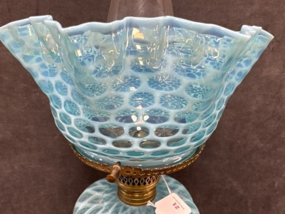 Blue Opalescent Oil Lamp With Brass Base - 6