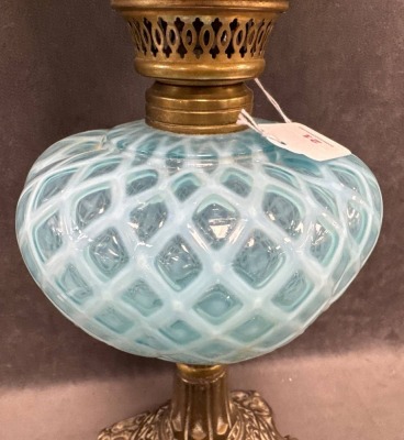 Blue Opalescent Oil Lamp With Brass Base - 7