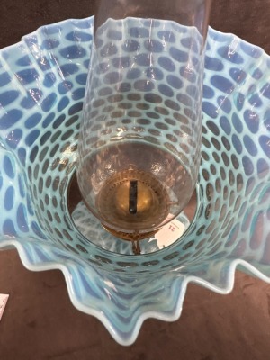 Blue Opalescent Oil Lamp With Brass Base - 8