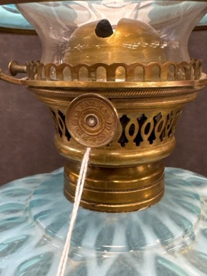 Blue Opalescent Oil Lamp With Brass Base - 10