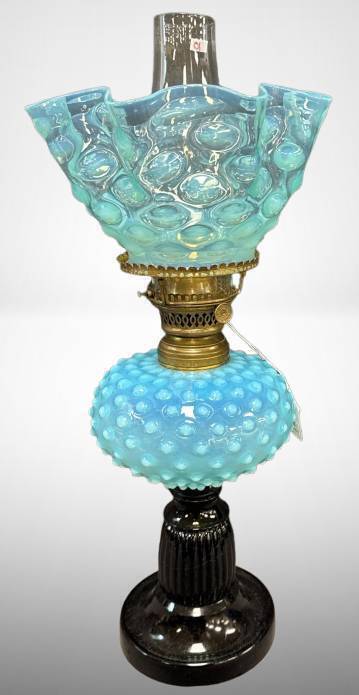 Blue Glass Kerosene Table Lamp