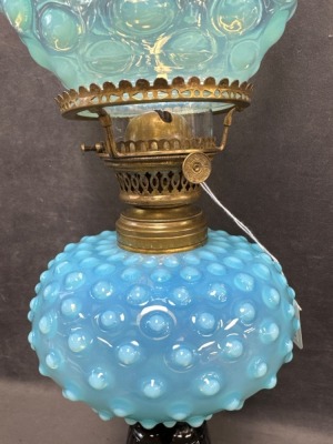 Blue Glass Kerosene Table Lamp - 4