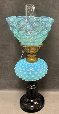 Blue Glass Kerosene Table Lamp - 6