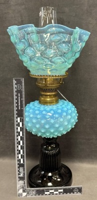 Blue Glass Kerosene Table Lamp - 7