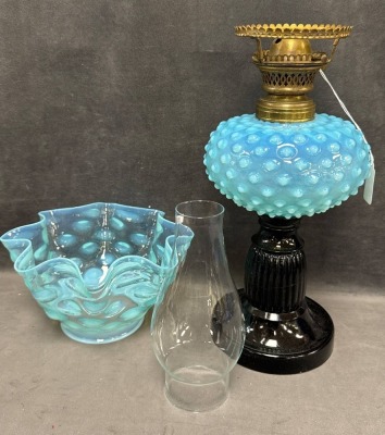 Blue Glass Kerosene Table Lamp - 8