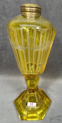 Amber Etched Glass Kerosene Lamp Base - 2