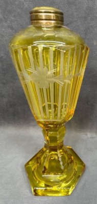 Amber Etched Glass Kerosene Lamp Base - 4