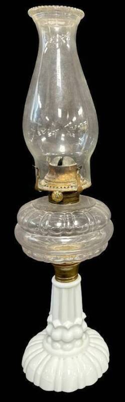 Milk Glass Kerosene Lamp With Clear Font