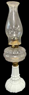 Milk Glass Kerosene Lamp With Clear Font