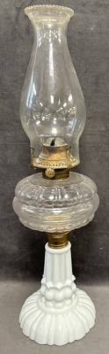 Milk Glass Kerosene Lamp With Clear Font - 2