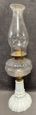 Milk Glass Kerosene Lamp With Clear Font - 3