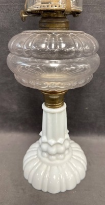 Milk Glass Kerosene Lamp With Clear Font - 4