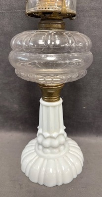 Milk Glass Kerosene Lamp With Clear Font - 5