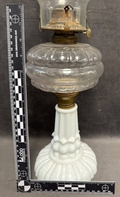 Milk Glass Kerosene Lamp With Clear Font - 6