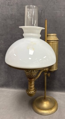 Brass Kerosene Student Lamp with Milk Glass Shade - 3