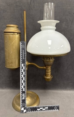 Brass Kerosene Student Lamp with Milk Glass Shade - 4