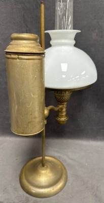 Brass Kerosene Student Lamp with Milk Glass Shade - 5