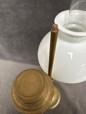 Brass Kerosene Student Lamp with Milk Glass Shade - 6
