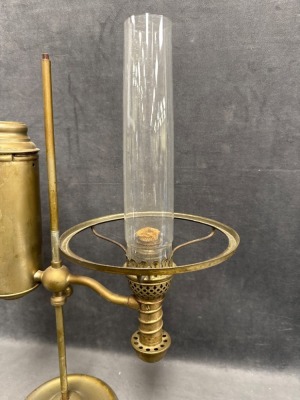 Brass Kerosene Student Lamp with Milk Glass Shade - 9