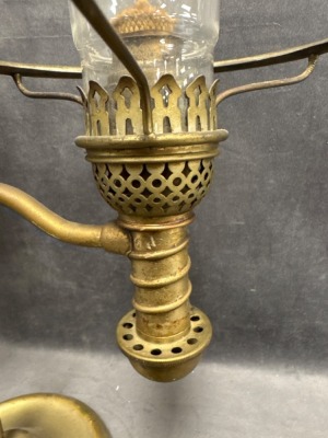 Brass Kerosene Student Lamp with Milk Glass Shade - 10