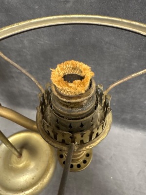 Brass Kerosene Student Lamp with Milk Glass Shade - 11