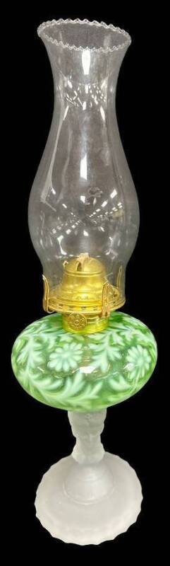 Three Face Opalescent Glass Oil Lamp