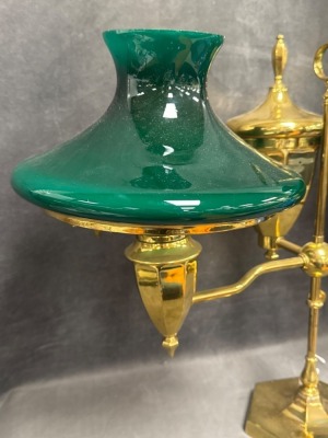 Brass Double Student Lamp with Green Shades - 2