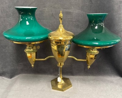 Brass Double Student Lamp with Green Shades - 5