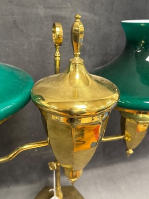Brass Double Student Lamp with Green Shades - 6