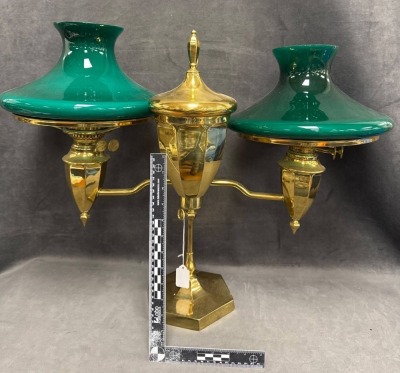 Brass Double Student Lamp with Green Shades - 10