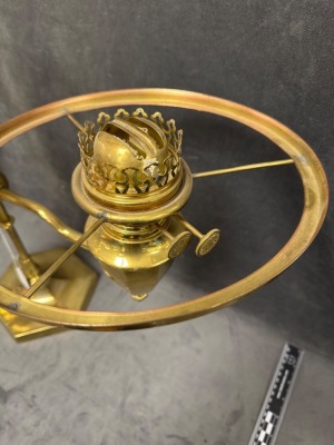 Brass Double Student Lamp with Green Shades - 11