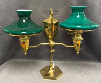 Brass Double Student Lamp with Green Shades - 19