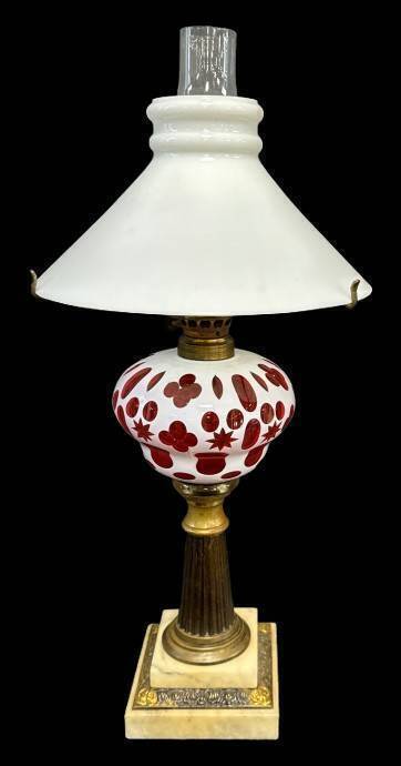 Cut-to-Clear Glass Oil Lamp with Brass Base