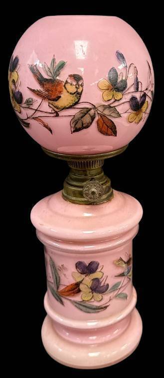 Miniature Pink Oil Lamp with Bird Design
